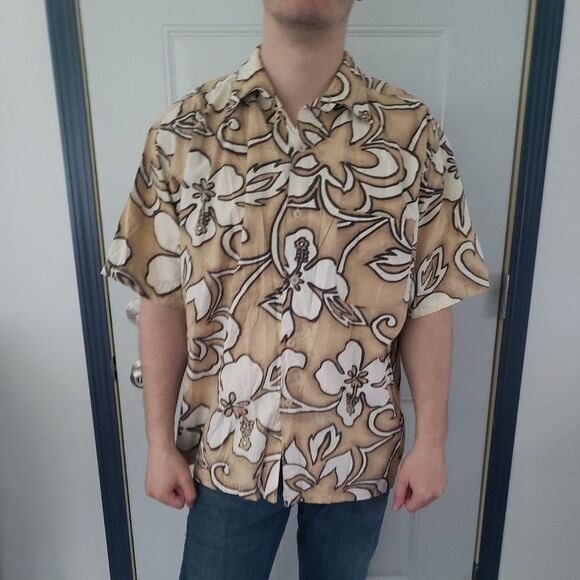 Vintage Other - Y2K Tan‎ Cotton Hawaiian Shirt
